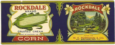 Rockdale Belair MD Crushed Corn Can Label W E Robinson • $7.95