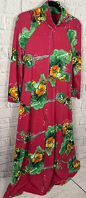 VTG Mumu House Dress Gown Pink Floral Mock Neck California Style Mrs Roper L • $34.71