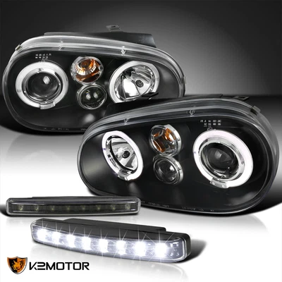 $138.38 • Buy Black Fits 1999-2005 VW Golf MK4 Halo Projector Headlights+8-LED Bumper Fog Lamp