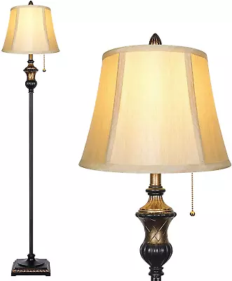 Traditional Floor Lamp Classic Standing Lamp With Bronze Fabric Shade Vintage  • $63.90