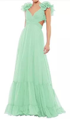 JNXIANGW Ruffle Tiered Cutout Chiffon Gown Size 2 Light Green Prom Dress New • $65