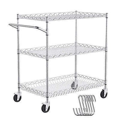 VEVOR 3-Tier Utility Cart Rolling Cart On Wheels 30 X18 X32.4  661 LBS 6 Hooks • $69.34