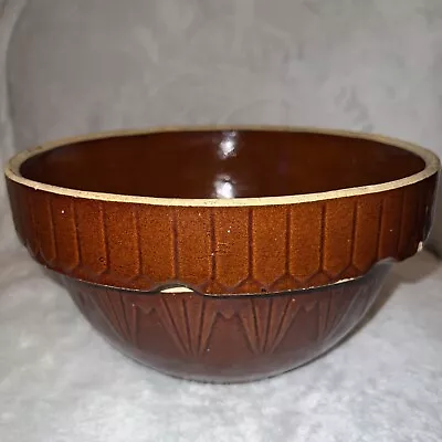 Antique Stoneware Brown Glaze Mixing Bowl Picket Fence Design 10” USA McCoy • $49.89