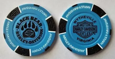 BLACK BEAR HARLEY-DAVIDSON Wytheville VA Neon Blue/Black Signature Poker Chip • $5.95