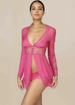 Agent Provocateur Pink Silk Willa Gown Negligee V Neck Size AP3 New With Tags • £129.99