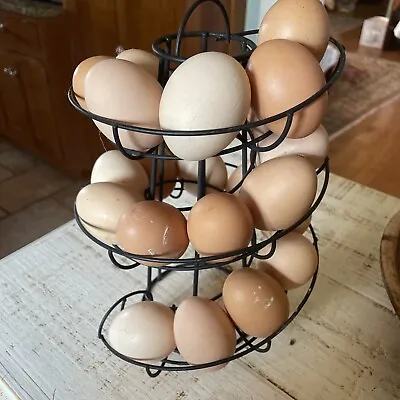 Metal Egg Skelter Spiral Design Egg Dispenser Rack Holder With Storage Basket • £43.39