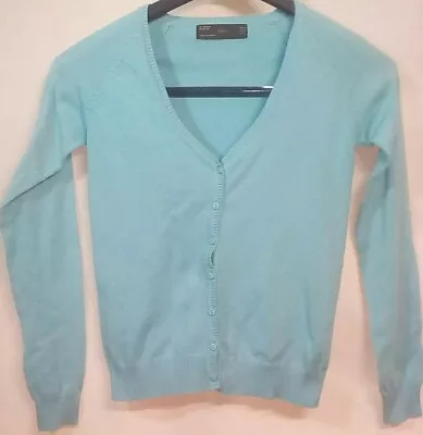 Zara Womens Cardigan Sweater XS Knit Blue Button Front Long Sleeve Cotton Blend  • $19.99