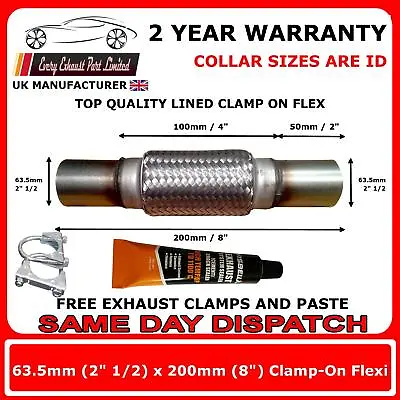 £14.65 • Buy Clamp ON 2.5  X 8 Inch Exhaust Flexible Joint Repair Flexi Pipe Flex 63mm X 200