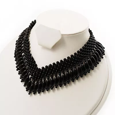 Statement V Shape Black Bead Choker Necklace • £15