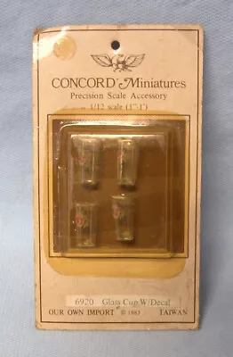 DOLLHOUSE ACCESSORIES Set 4 Concord Miniatures 1/24 Glass Glasses W/Decal  (A1) • $8.95