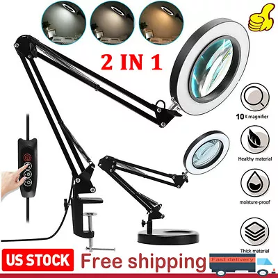 $30.99 • Buy 10X Magnifying Glass Desk Light Magnifier LED Lamp Reading Lamp With Base & Clam
