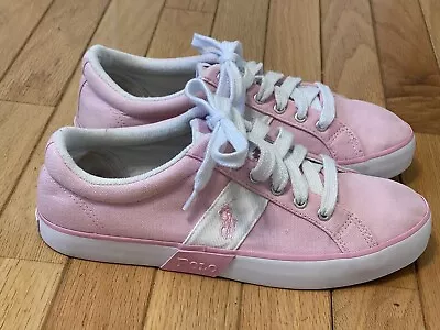 Polo Ralph Lauren Gillian Canvas Athletic Sneakers Pink White Low Top Shoes 8.5 • $22