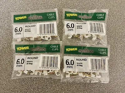£1.99 • Buy Cable Clips Schneider / Tower 6 Mm White Coax Cable Clips Round X 80( 4 X 20 ) 