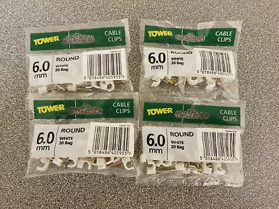 £1.99 • Buy Cable Clips Schneider / Tower 6 Mm White Coax Cable Clips Round X 80( 4 X 20 ) 
