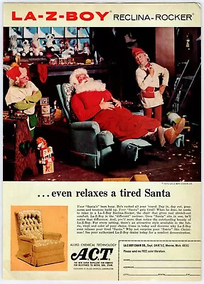 1973 SANTA CLAUS LA-Z-BOY ROCKER SOFA Vintage 8 X11  Magazine Ad 1970's M335 • $5