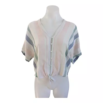 Rails Size Small Button Up Shirt Blouse White Pink Striped V Neck Short Sleeves • $7.36