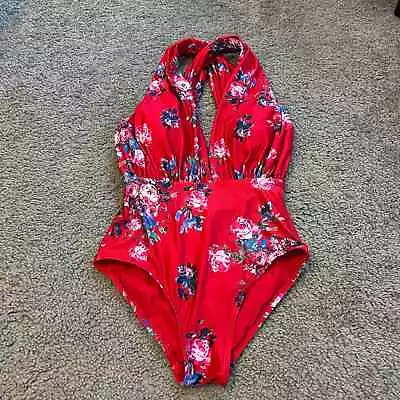 ModCloth Lauren Floral Plunge One Piece Swimsuit Women’s Size Small Large  • $35