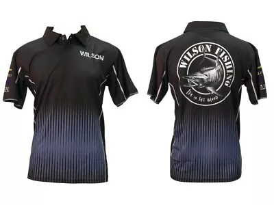 Wilson Fishing Sublimated Black Polo Shirt - UPF 50+ Comfy Breathable Material • $54.95