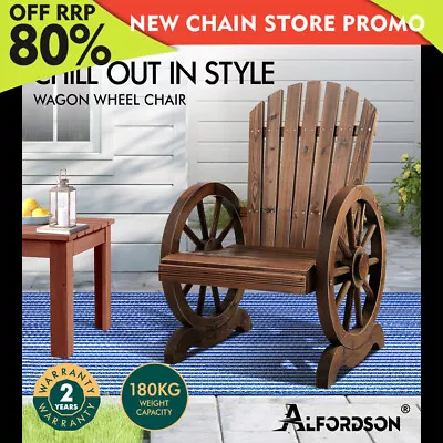 ALFORDSON Outdoor Wagon Wheel Chair Garden Wooden Seat Patio Lounge Charcoal • $110.85