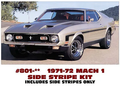 GE-801 1971-73 FORD MUSTANG - MACH 1 Or BOSS - HOCKEY SIDE STRIPE KIT - 3 COLORS • $82.23