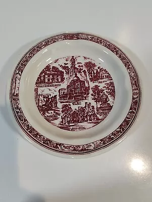 Vintage Vernon Kilns Massachusetts USA Souvenir Ashtray Red & White 5.5  Round  • $14.90