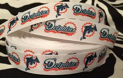 1 Yard 7/8  MIAMI DOLPHINS Inspired Grosgrain Ribbon  • $1.05