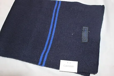 Calvin Klein Men's Navy Blue Stripe 100% Acrylic Winter Scarf NEW $55 • $19.99