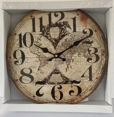 £10.99 • Buy Wall Clock 34cm Old World Map Rustic Vintage Style Brand New