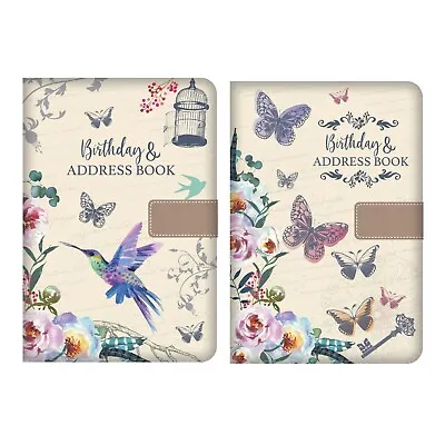 Address Book Birthday Book A5 Printed Linen Vintage Butterflies Or Bird Design • £8.99