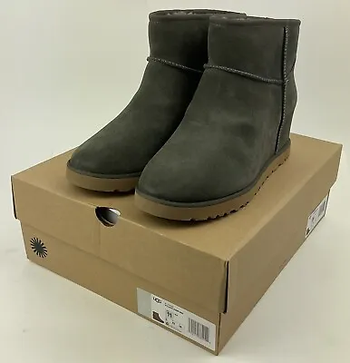 UGG Classic Femme Mini Slate Suede Fur Wedge Boots Womens Size 11 New In Box. • $79.99