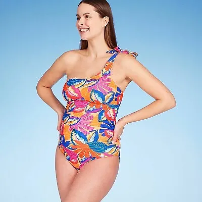 Asymmetric Tie Shoulder One Piece Maternity Swimsuit - Isabel Maternity By • $7.99