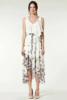 New Warehouse Floaty Butterfly Print Midi Dress Elegant Wedding Party Look Uk 14 • £39