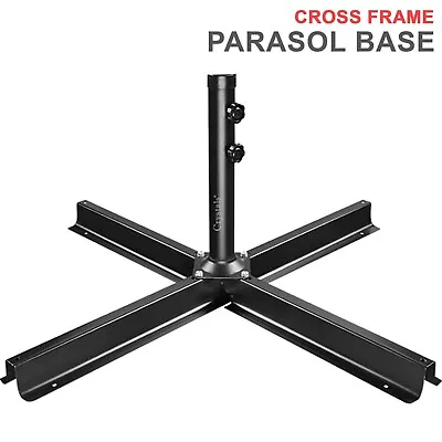  Cross Frame Parasol Base Patio Umbrella Garden Heavy Duty Metal Stand Holder • £19.85