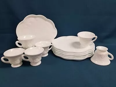 Set Of 6 Vintage Indiana Colony Milk Glass Snack Plates/Cups Harvest Grapes • $25
