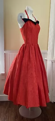 Vintage 50s Red Taffeta Cocktail Party Dress Full Circle Skirt Halter • $99.99