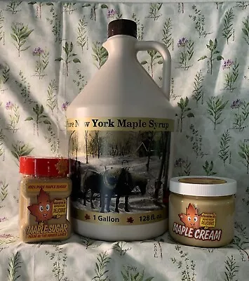 100% Pure Maple Syrup 1 Gallon (128oz) & 1 16 Oz Maple Cream 1 8oz Maple Sugar  • $84.25