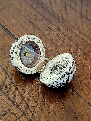 Miniature World Globe Diptych Sundial Compass Great Maritime Folk Art Piece  • $750