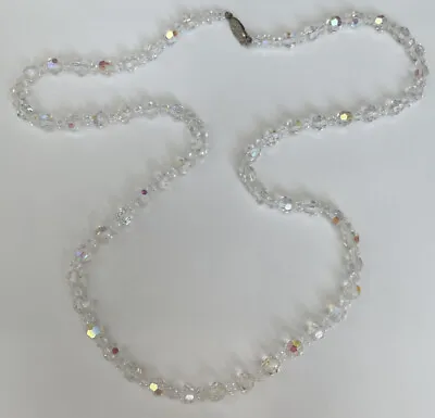 Vtg White Aurora Borealis Beaded Necklace Strung Rhinestone Decorative Clasp • $5