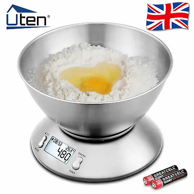 5KG Electronic Kitchen Scales LCD Digital Bowl Scale Cook Baking Food Weighing • £17.49
