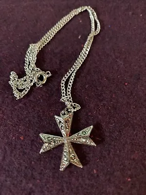 Marcasite Maltese Cross On Silver Chain • £10