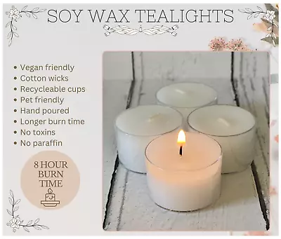 Soy Wax Tealights. 100% Pure Natural Soy Wax. Hand Poured - Pet & Vegan Friendly • £12.95