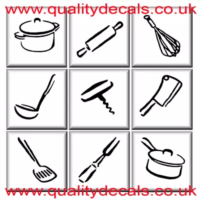 Kitchen Utensil Set Tile Stickers Kitchen Bathroom Home Decor • £2.95