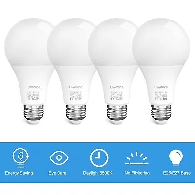 A19 LED Light Bulbs 9W(90 Watt) E27 E26 6500K Daylight Energy Saving Lamp-4 Pack • $12.91