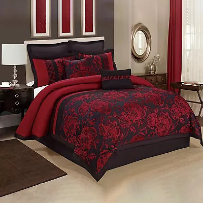 HIG Bedroom Bed-in-A-Bag 8PCS Comforter Set - Jacquard Patchwork Queen King Size • $79.99