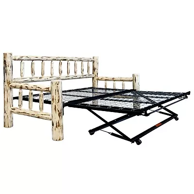 Rustic Log  Daybed With Popup Trundle  Amish Made Solid Pine Day Bed Lodge Cabin • $1254.57