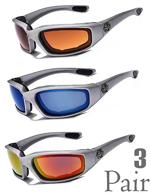 3 Pack Choppers Padded Foam Wind Resistant Anti-Reflective Motorcycle Sunglasses • $21.99