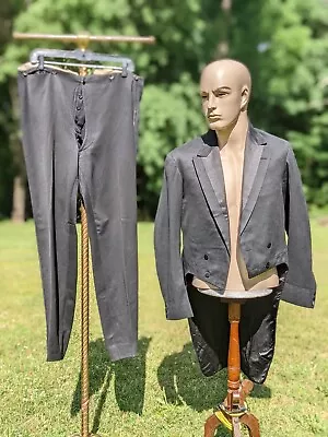 Antique 1920’s 2 Pc Men’s Black Suit W Tails & Braid On Pants • $165