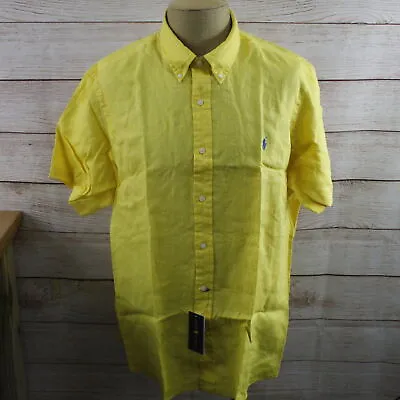 New Polo Ralph Lauren Piece Dyed Linen Short-Sleeve Shirt Yellow XXL • $34.99