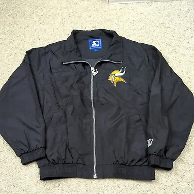 VTG 90s Minnesota Vikings Starter Warm-up Jacket Size Large Black Full Zip NFL • $66.66