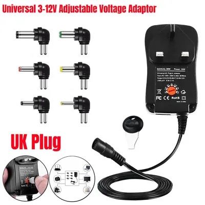 Universal 3-12V Adjustable Voltage Adaptor Charger USB AC/DC Power Supply Adapte • £8.75